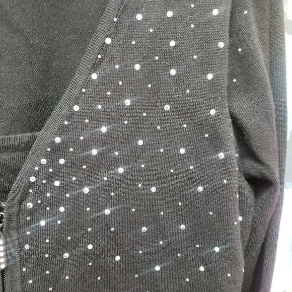 Belldini Black Rhinestone Embellished Zip front Cardigan and Tank - Picture 4 of 7